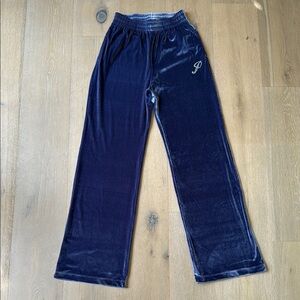 PINK Victoria's Secret Blue Velour Joggers with Embroidered Logo